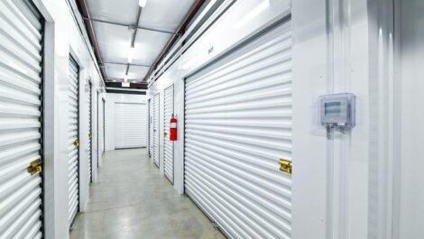 Exterior view of a interior self-storage facility with modern architecture.