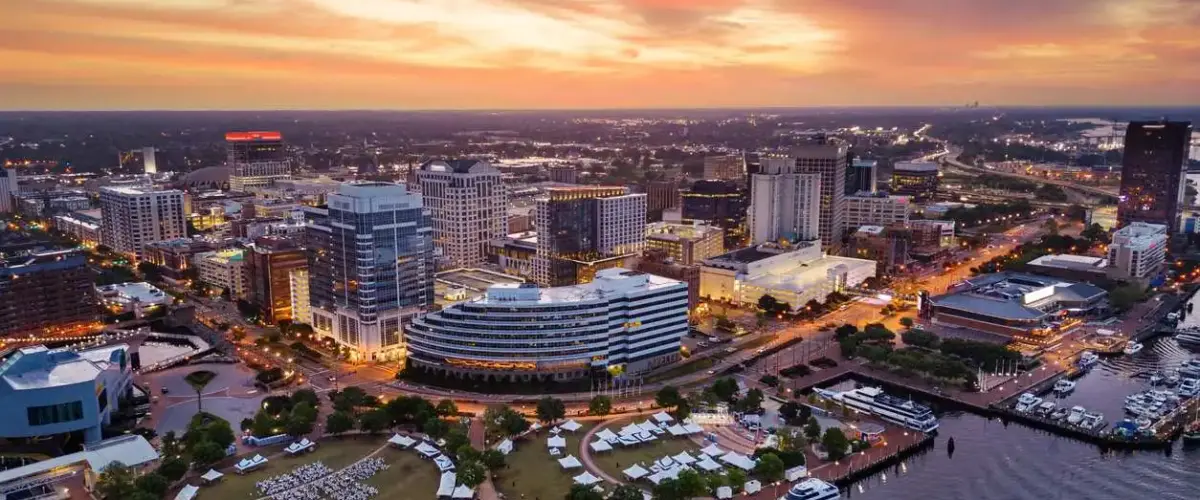 An ariel view of Norfolk, Virginia.