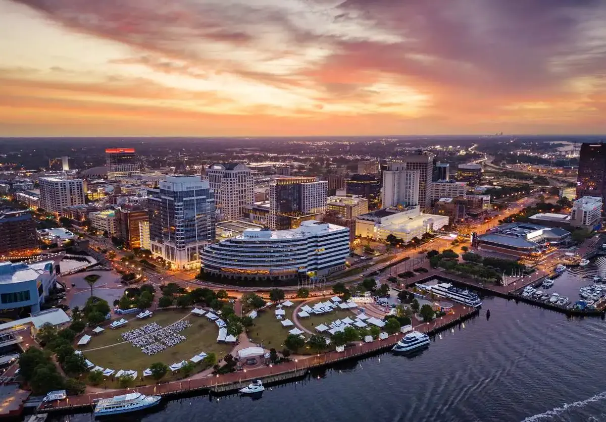 An ariel view of Norfolk, Virginia.